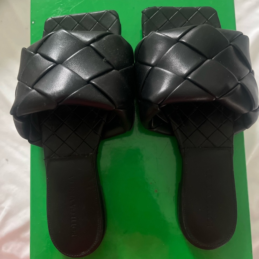 Women's Black Woven Slide Sandals